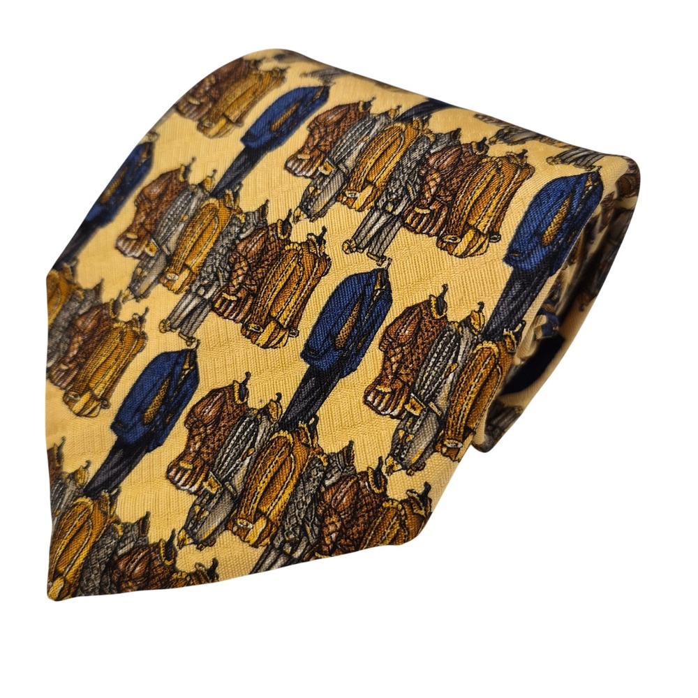 Ermenegildo Zegna Tie Mens Tan Gold Laundry‎ Closet Pattern Silk Necktie Italy